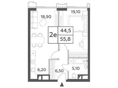 2-комнатная 55.80 кв.м, ЖК Will Towers (Вилл Тауэрс), 28 632 984 руб.