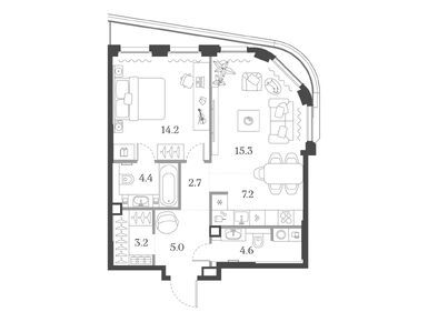 1-комнатная 56.60 кв.м, ЖК «Муза», 47 198 740 руб.