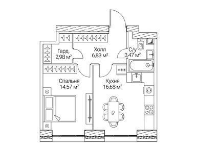 1-комнатная 44.53 кв.м, ЖК SEZAR CITY (Сезар Сити), 25 382 100 руб.