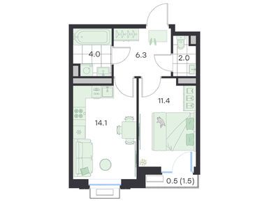 Планировки однокомнатные в ЖК «G3 Театральный»