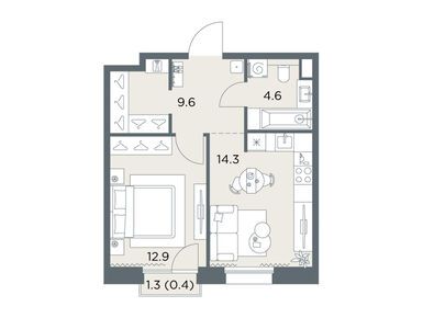1-комнатная 41.80 кв.м, ЖК «Станиславский», 13 752 200 руб.