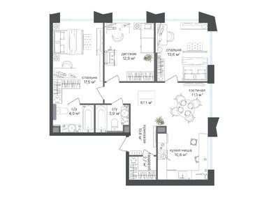 Планировки трехкомнатные в ЖК «Петровский парк II»