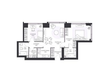 2-комнатная 65.30 кв.м, ЖК hide (хайд), 40 139 910 руб.