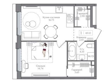 Планировки однокомнатные в ЖК «Преображенская площадь»