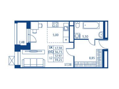 Студия 36.73 кв.м, ЖК «Поколение Первых», 7 382 730 руб.
