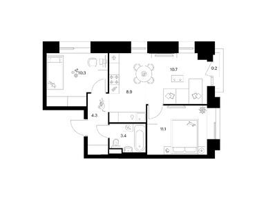 Планировки двухкомнатные в Нарвин