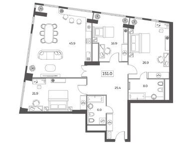 4-комнатная 151.00 кв.м, ЖК Sky House (Скай Хаус), 79 500 141 руб.