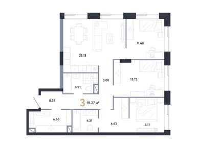 Планировки трехкомнатные в ЖК «Репаблик»