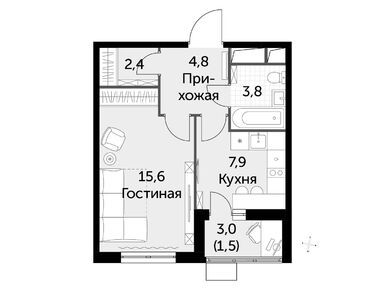 1-комнатная 36.00 кв.м, ЖК «Римский», 13 467 600 руб.