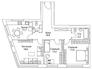 Планировки трехкомнатные в ЖК «Сердце столицы»