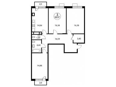 Планировки трехкомнатные в ЖК «Катуар»