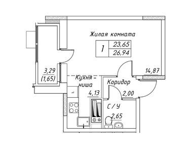 Планировки однокомнатные в ЖК «Большевик» (Дмитров)