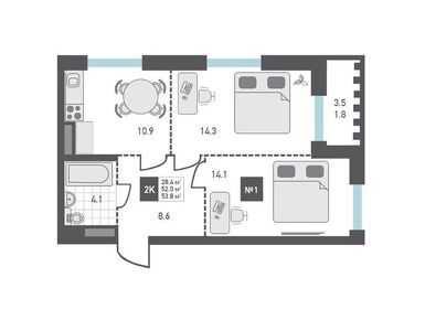 Планировки двухкомнатные в ЖК «Зеленоград Ривьера»