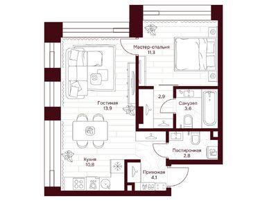 1-комнатная 49.40 кв.м, ЖК «Дом 7 Даниловский», 54 033 720 руб.