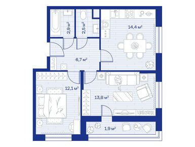 Планировки двухкомнатные в ЖК «Аристов Берег»