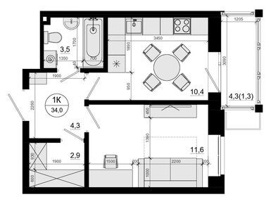 1-комнатная 34.00 кв.м, ЖК «Союзный», 10 803 000 руб.