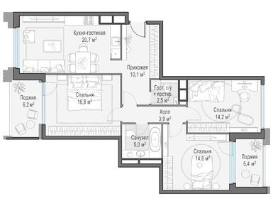 Планировки трехкомнатные в Квартал Foriver (Форивер)