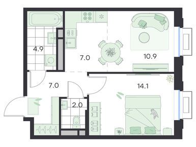 Планировки двухкомнатные в ЖК «G3 Театральный»