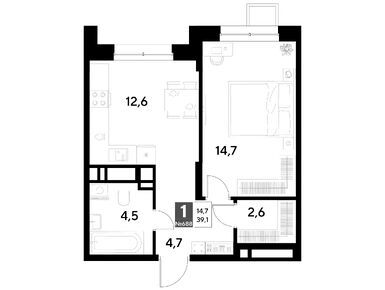 1-комнатная 39.10 кв.м, ЖК «Снегири», 6 435 860 руб.