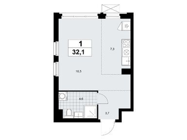 Студия 32.10 кв.м, Жилой квартал «Прокшино», 15 962 367 руб.