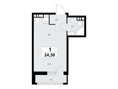 Студия 24.30 кв.м, Жилой район «Родные кварталы», 8 532 216 руб.