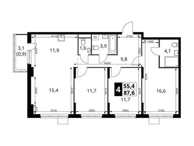 Планировки четырехкомнатные в ЖК «1-й Донской» (Первый Донской)