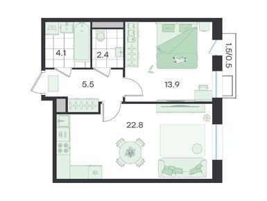 Планировки двухкомнатные в ЖК «G3 Театральный»