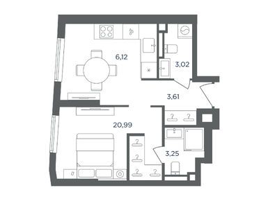 1-комнатная 36.99 кв.м, ЖК «Сикрет Гарден», 23 599 620 руб.