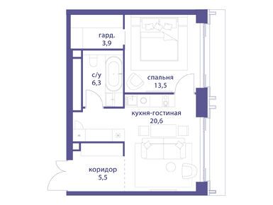 Планировки однокомнатные в ЖК «Татарская 35»