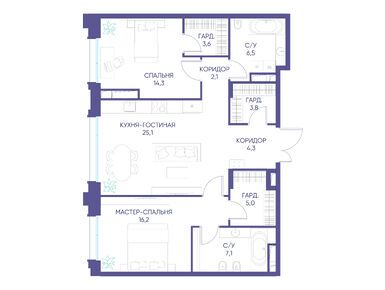 2-комнатная 88.00 кв.м, ЖК «Дом XXII» (Дом 22), 307 507 200 руб.