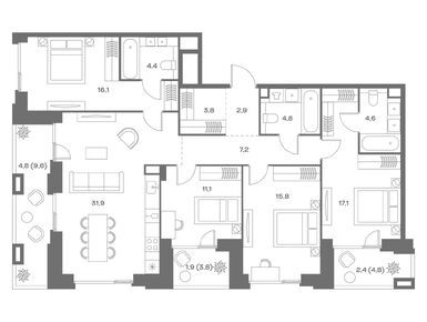 Планировки четырехкомнатные в ЖК SOUL (Соул)