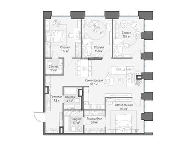 Планировки четырехкомнатные в Квартал Life Time