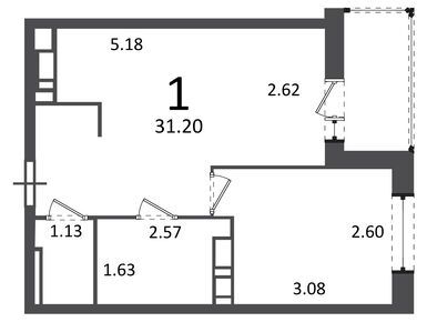 1-комнатная 31.20 кв.м, Жилой дом «Яворки ул., д. 1, к. 5, 6», 10 253 551 руб.