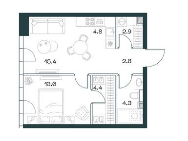 2-комнатная 47.60 кв.м, ЖК SHIFT (Шифт), 54 026 000 руб.