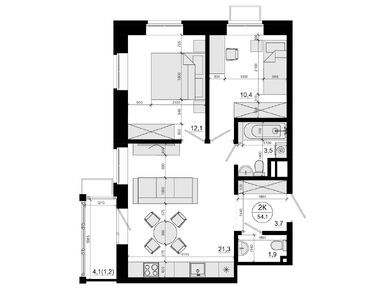 2-комнатная 54.10 кв.м, ЖК «Союзный», 12 214 000 руб.