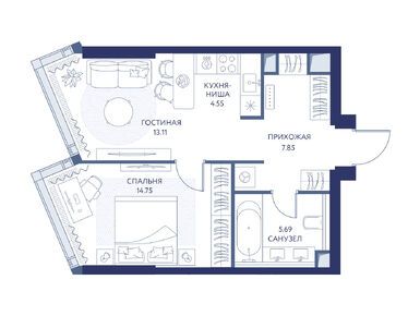1-комнатная 45.90 кв.м, ЖК «ХАЙДАУТ», 36 281 435 руб.