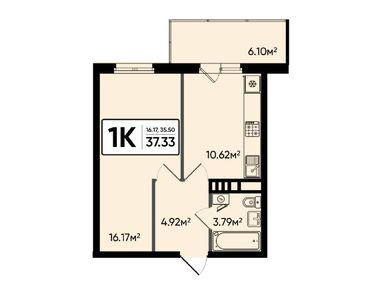 1-комнатная 37.33 кв.м, ЖК «Северный Квартал», 5 306 061 руб.
