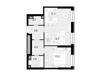 2-комнатная 52.50 кв.м, ЖК Crystal Трилогия (Кристалл Трилогия), 30 450 000 руб.
