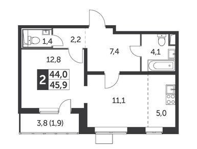 Планировки двухкомнатные в Жилой район «Южная Битца»