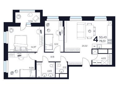 Планировки четырехкомнатные в ЖК «Восток II»