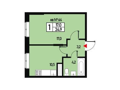 1-комнатная 34.00 кв.м, Эко-район «Борисоглебское», 6 146 000 руб.