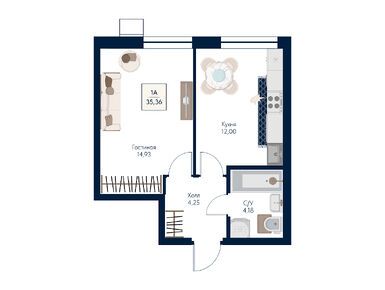 Планировки однокомнатные в ЖК «Бархат»