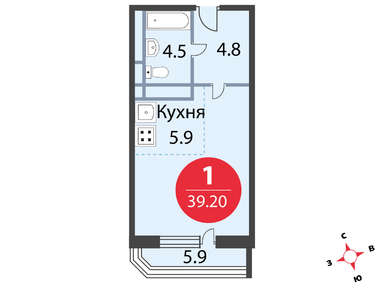 Планировки однокомнатные в ЖК «Одинбург»