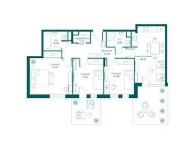 Планировки четырехкомнатные в ЖК «Равновесие»