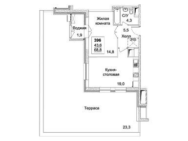 1-комнатная 68.90 кв.м, ЖК «Династия», 34 450 000 руб.