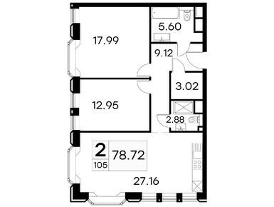 2-комнатные 78.72 кв.м, Клубный дом GloraX Premium Белорусская (Глоракс Премиум Белорусская), 43 519 999 руб.