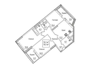 3-комнатная 79.70 кв.м, ЖК «Рассказово», 25 982 200 руб.