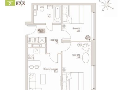 2-комнатные 52.80 кв.м, «Влюберцы» (СЗ САС), 10 507 200 руб.