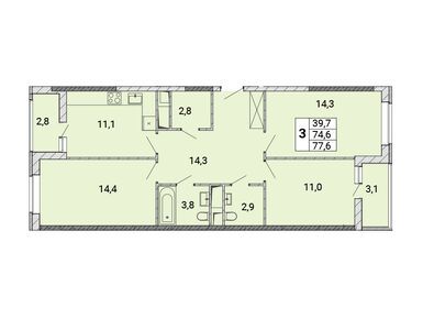 Планировки трехкомнатные в ЖК «Центр-2»
