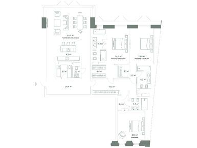 Планировки 3-к. апартаменты в Комплекс особняков «Камергер»